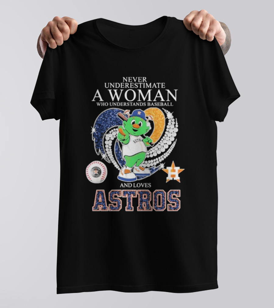 Never Underestimate A Woman Who Understands Baseball And Loves Houston Astros Mascot Diamond Heart T-Shirt