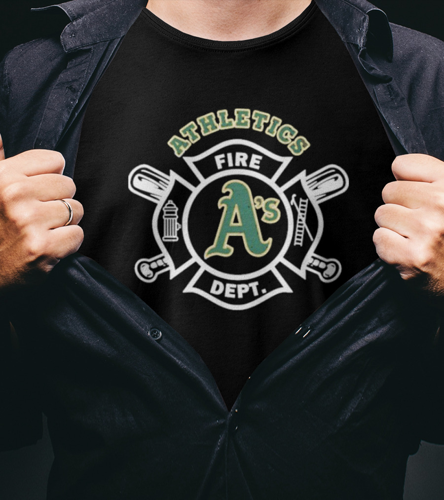 Oakland Athletics A's Fire Dept Firefighters Maltese Cross Design T-Shirt