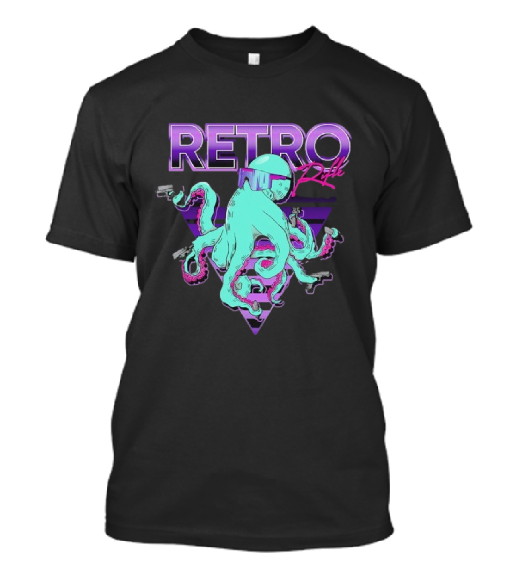 Retro Rifle Octoglock Neon Octopus With Guns And Sunglasses T-Shirt