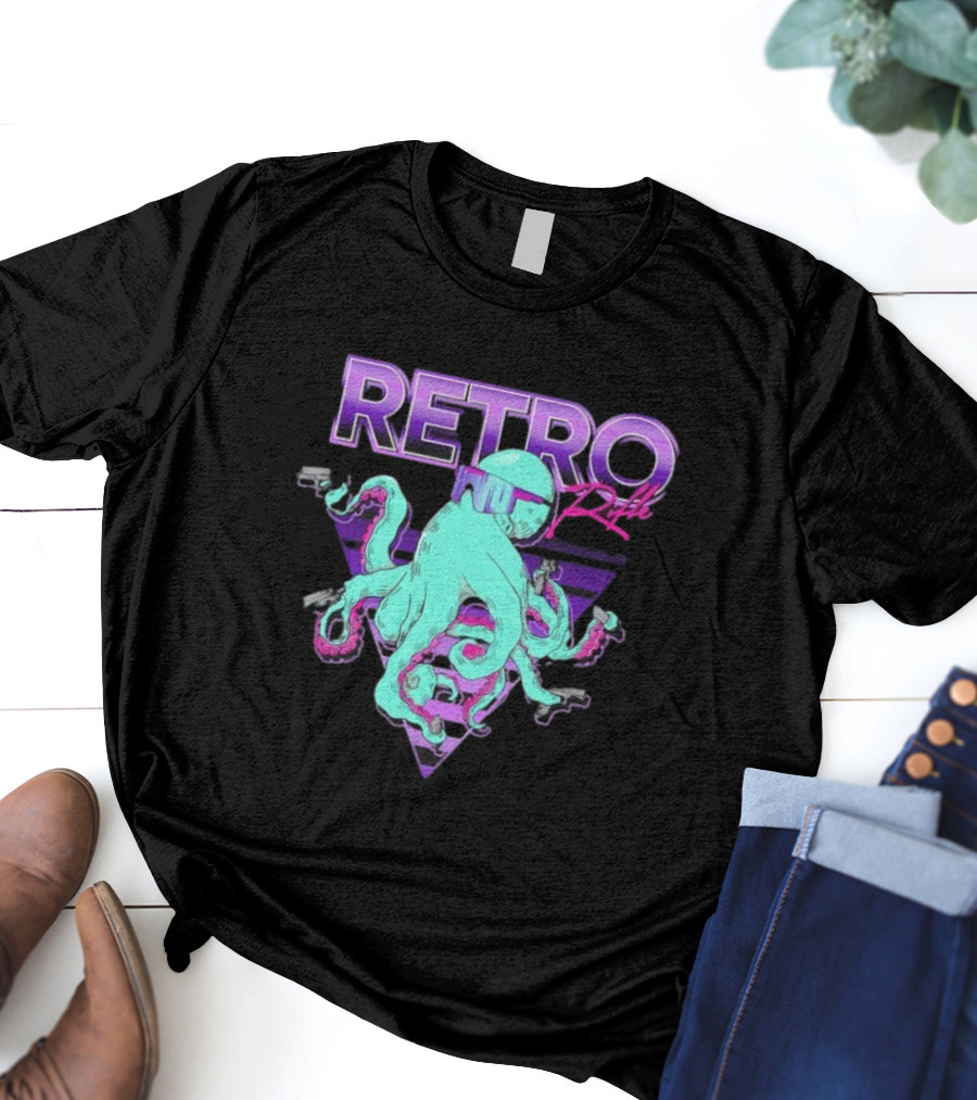 Retro Rifle Octoglock Neon Octopus With Guns And Sunglasses T-Shirt