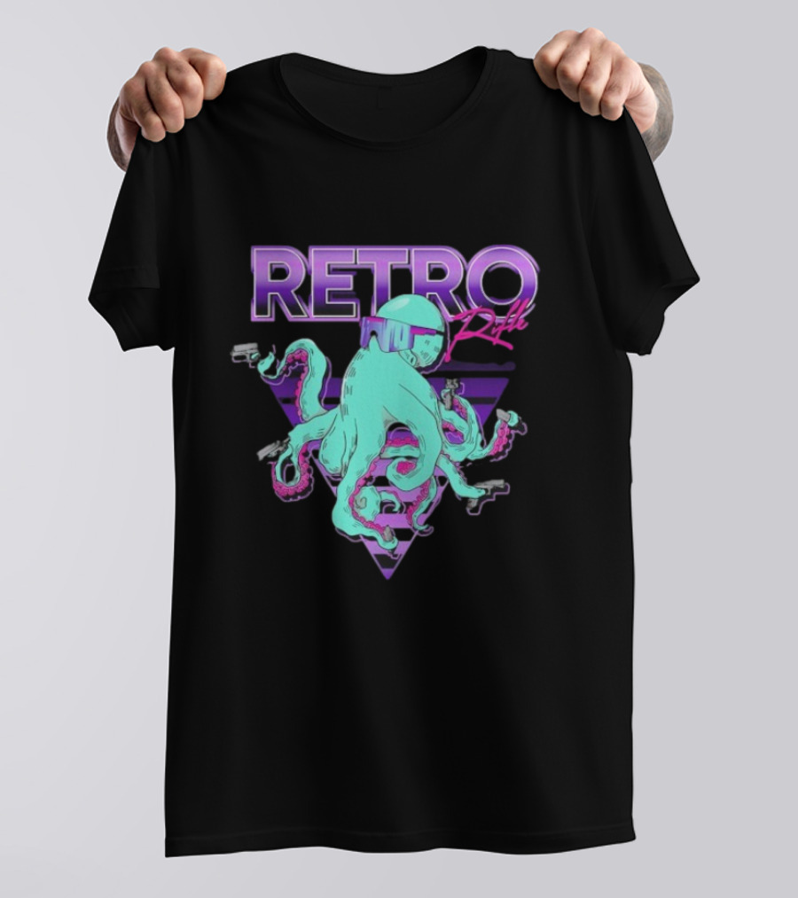 Retro Rifle Octoglock Neon Octopus With Guns And Sunglasses T-Shirt