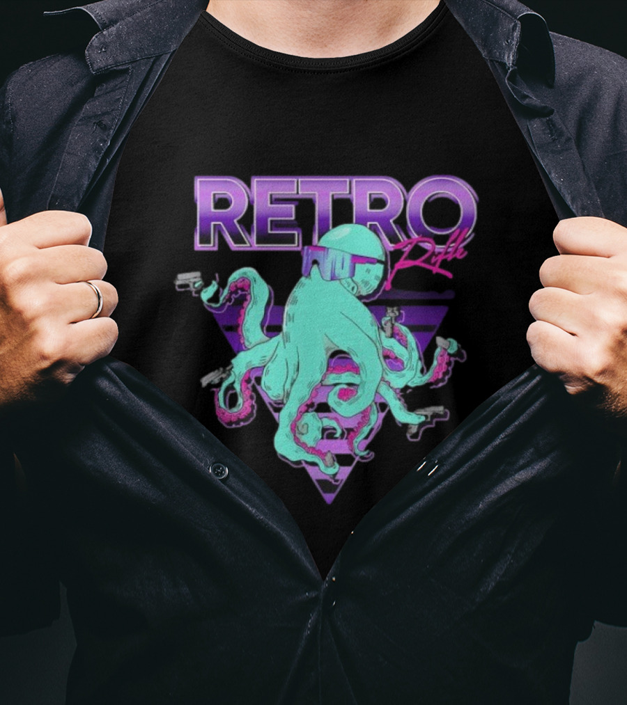 Retro Rifle Octoglock Neon Octopus With Guns And Sunglasses T-Shirt