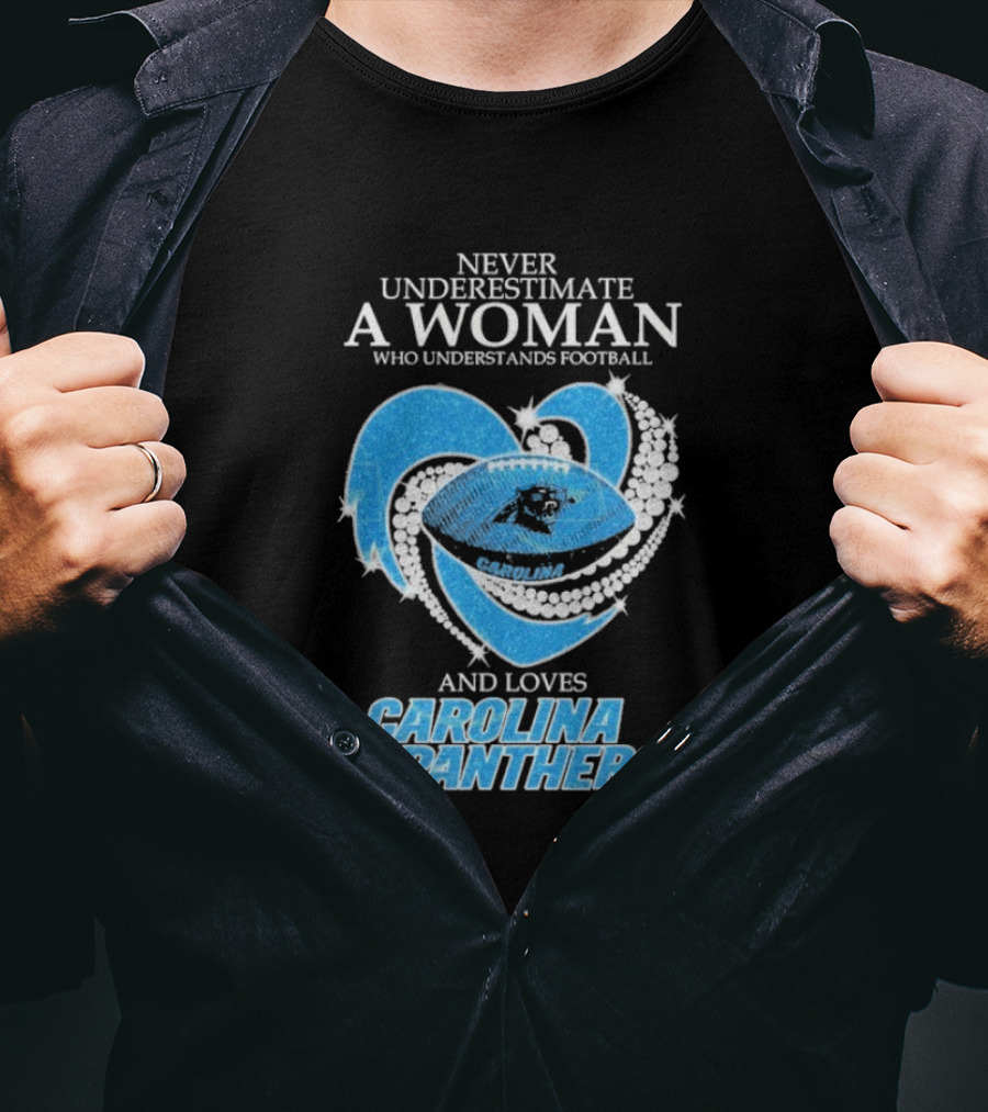 Never Underestimate A Woman Who Understands Football And Loves Carolina Panthers T-Shirt
