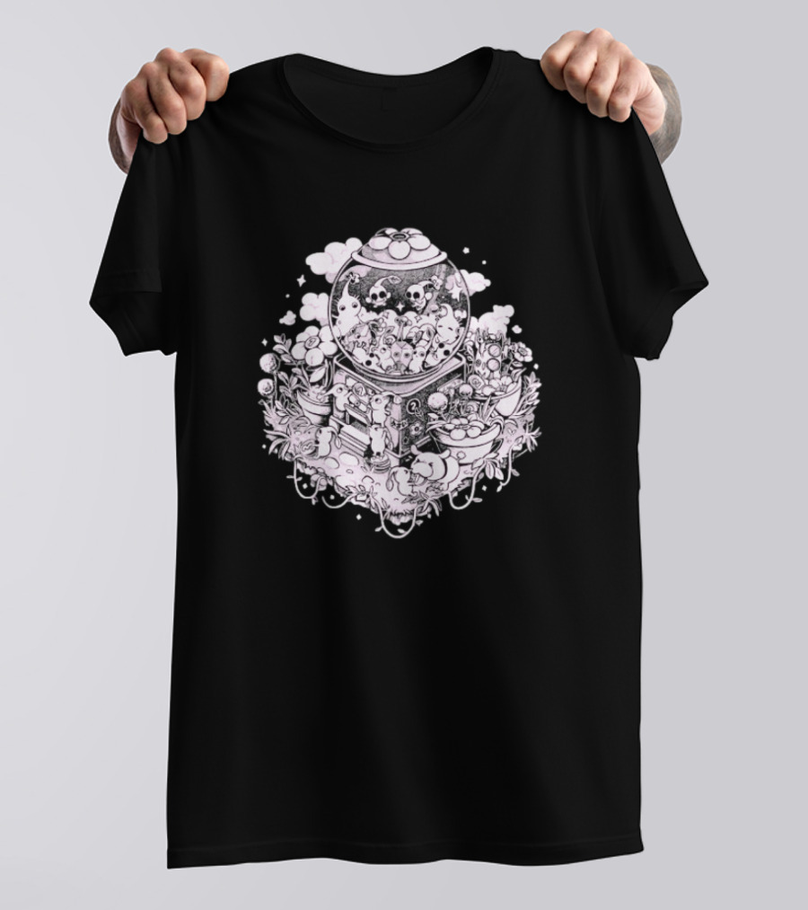Gacha Machine With Skulls And Flowers Pick-Me T-Shirt