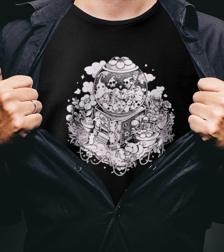 Gacha Machine With Skulls And Flowers Pick-Me T-Shirt