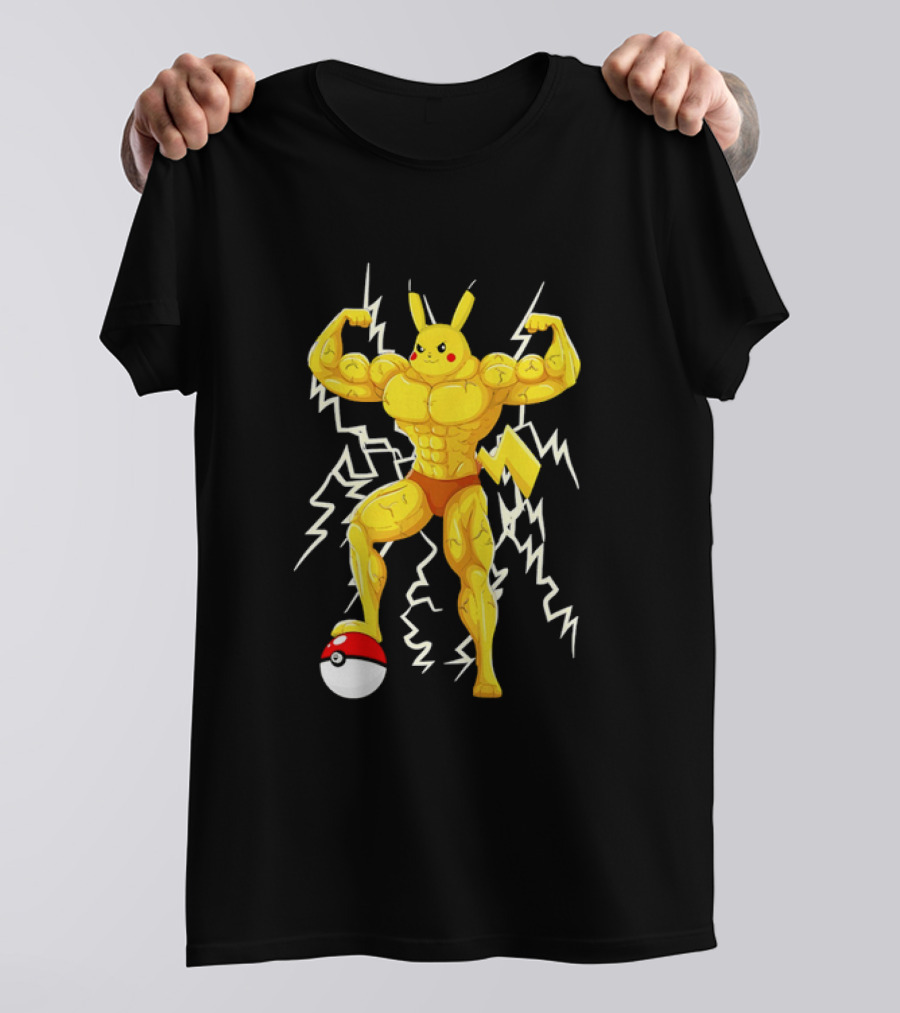 Muscled Pikachu Pumpachu With Lightning And Poké Ball T-Shirt