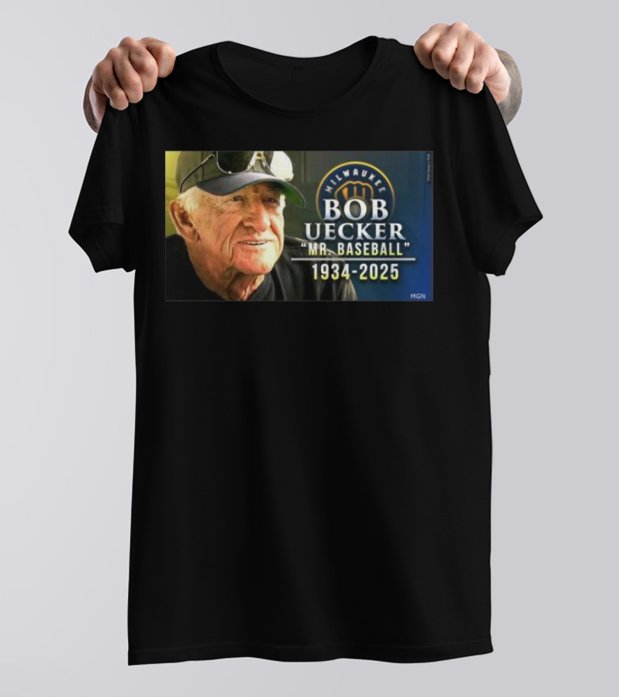 Milwaukee Brewers Bob Uecker Mr. Baseball 1934-2025 Tribute T-Shirt