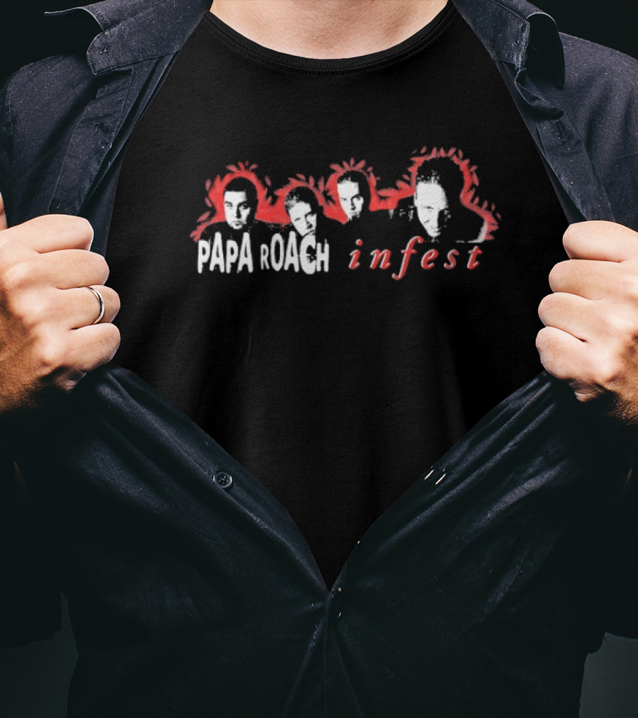 Papa Roach Infest Album Cover Art Faces Red And White T-Shirt