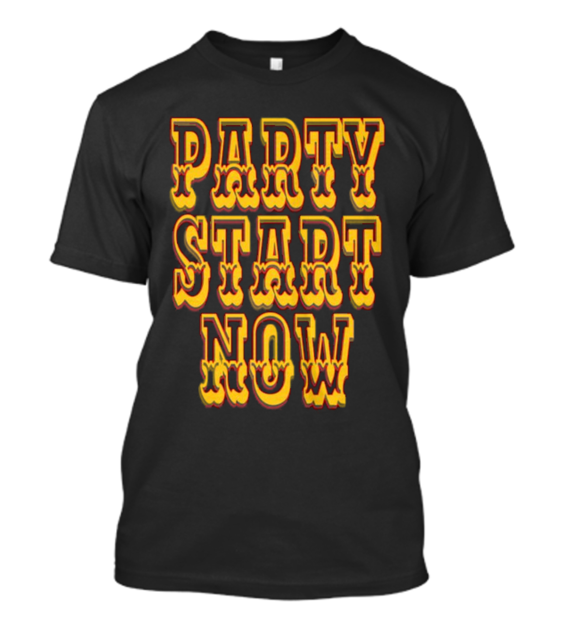 PARTY START NOW Bold Yellow Red Vintage Style T-Shirt