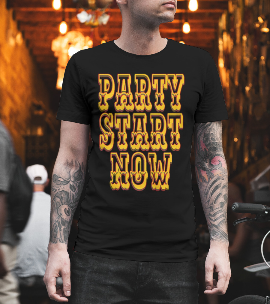 PARTY START NOW Bold Yellow Red Vintage Style T-Shirt
