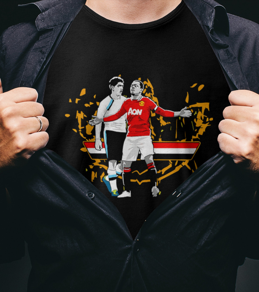 Patrice Evra Luis Suarez Caricature Cartoon AON Red And White Stripes T-Shirt