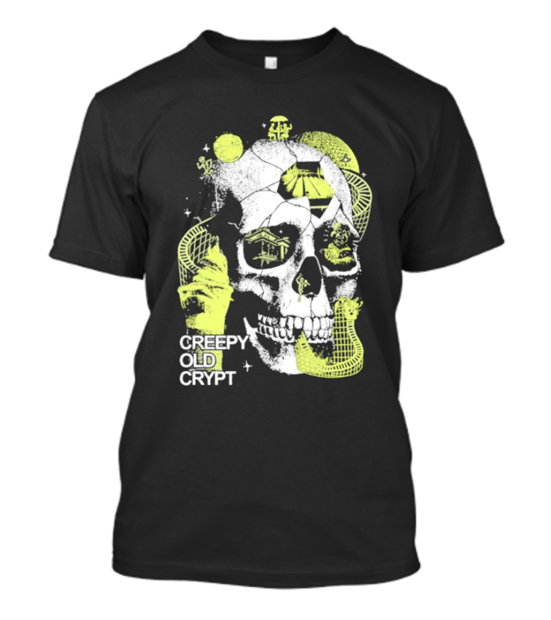 Rocco Botte Creepy Old Crypt Skull Neon Aesthetic T-Shirt