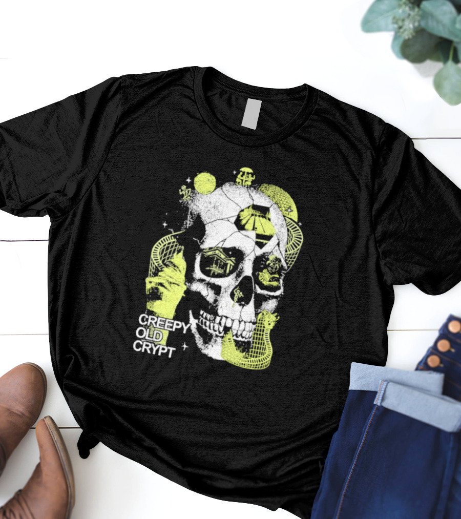 Rocco Botte Creepy Old Crypt Skull Neon Aesthetic T-Shirt
