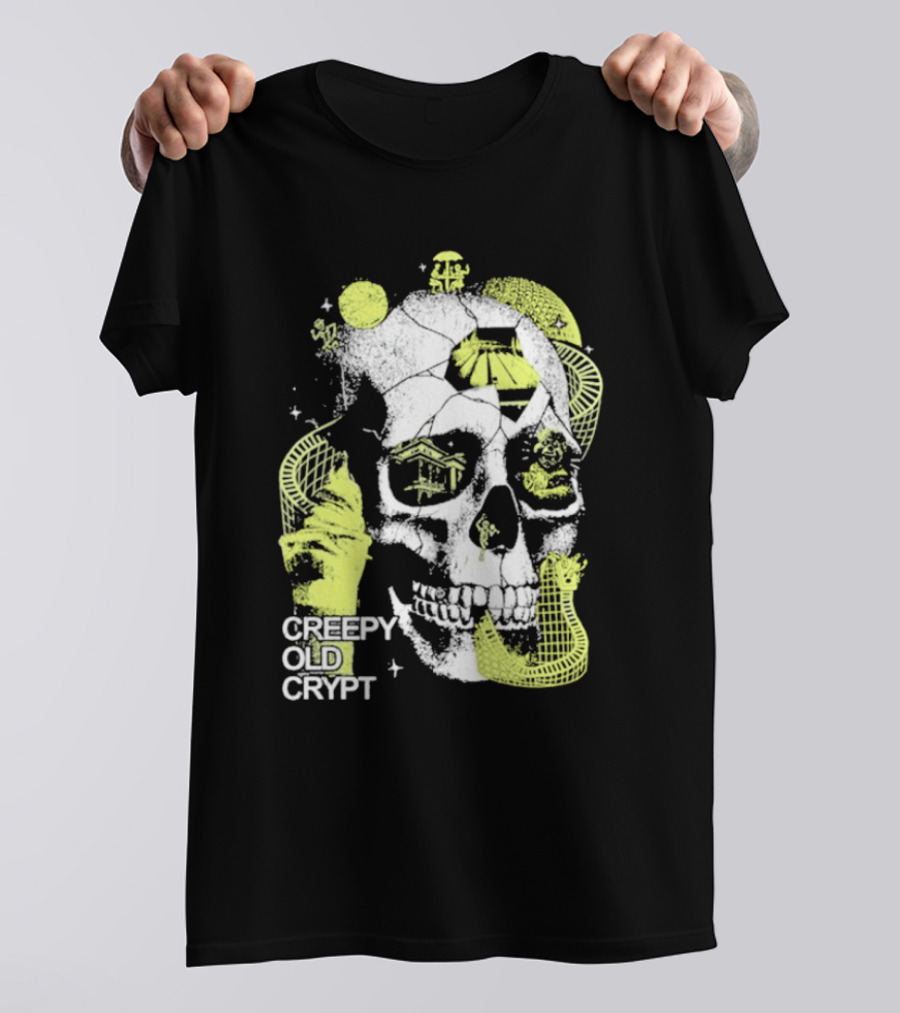 Rocco Botte Creepy Old Crypt Skull Neon Aesthetic T-Shirt