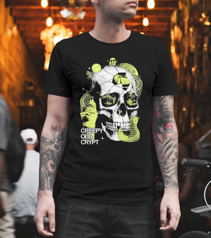 Rocco Botte Creepy Old Crypt Skull Neon Aesthetic T-Shirt
