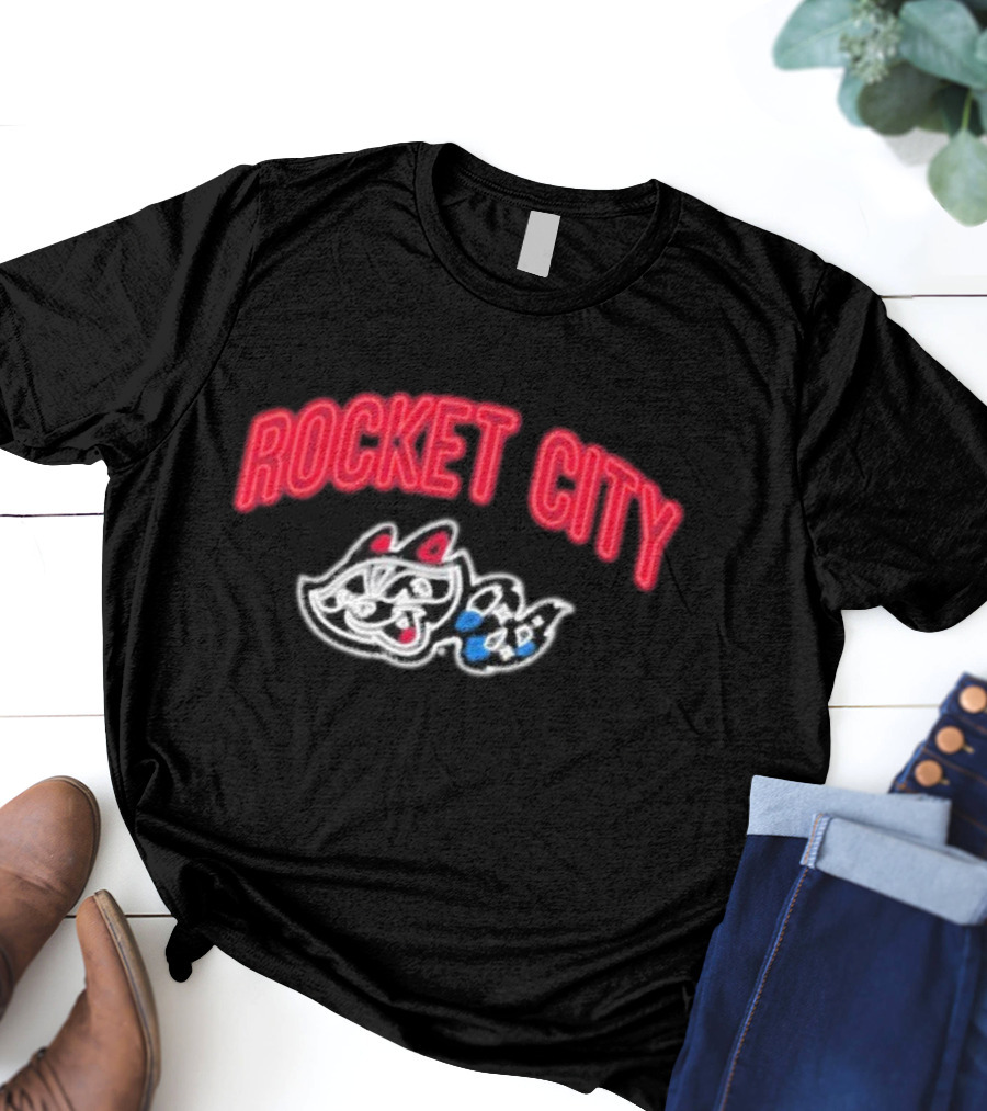 Rocket City Trash Pandas Neon Logo And Mascot T-Shirt