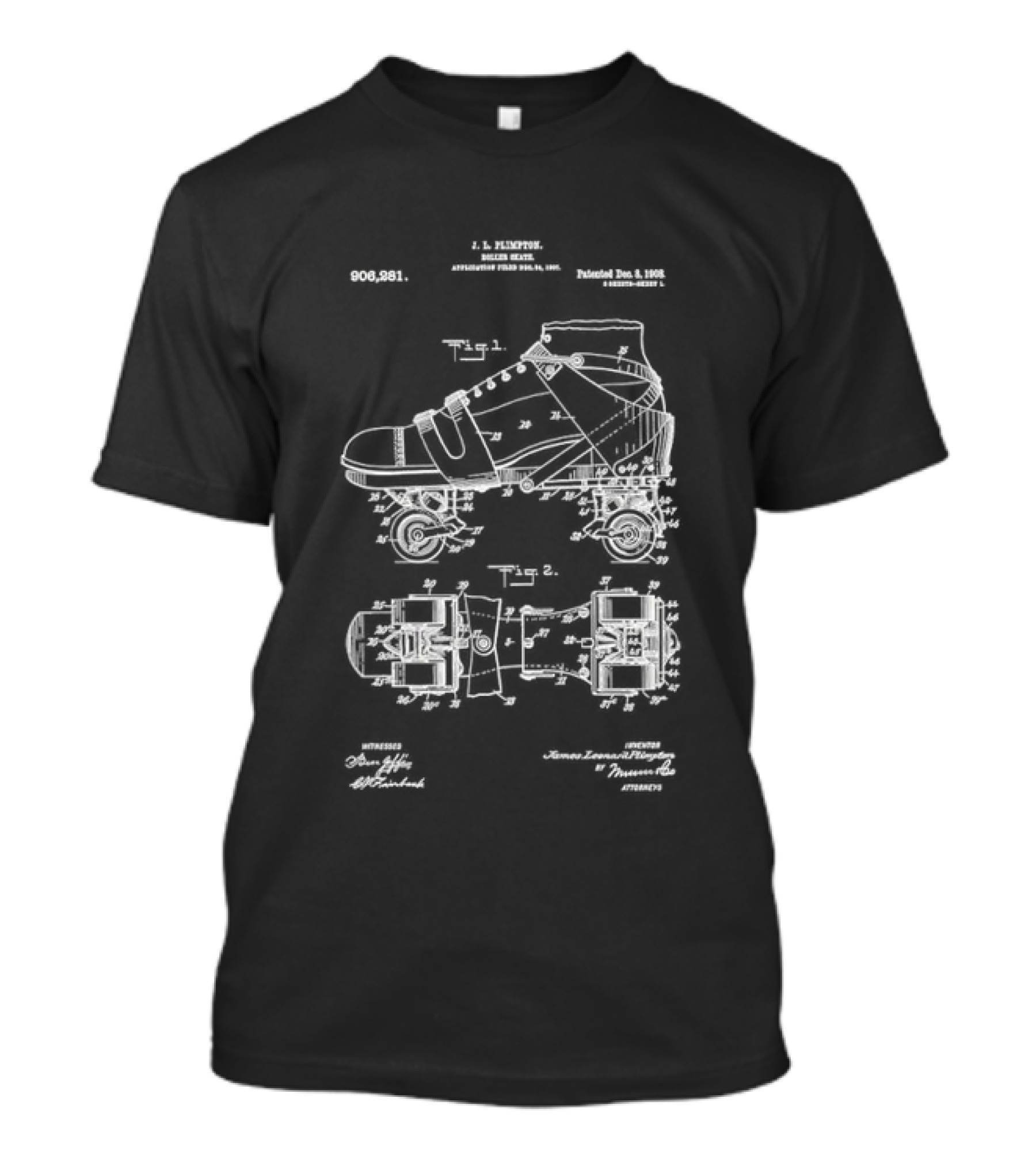 Roller Skate Patent Drawing With Adjustable Shoe Mechanism And Wheel Assembly T-Shirt