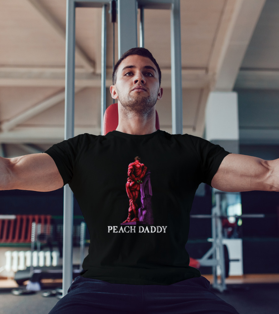 Raskolapparel Peach Daddy Muscle Statue With Purple Accent T-Shirt