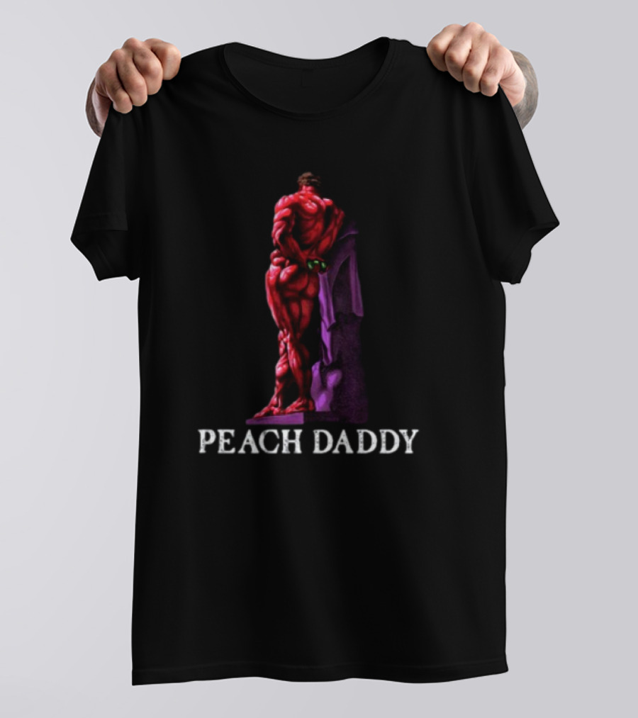 Raskolapparel Peach Daddy Muscle Statue With Purple Accent T-Shirt