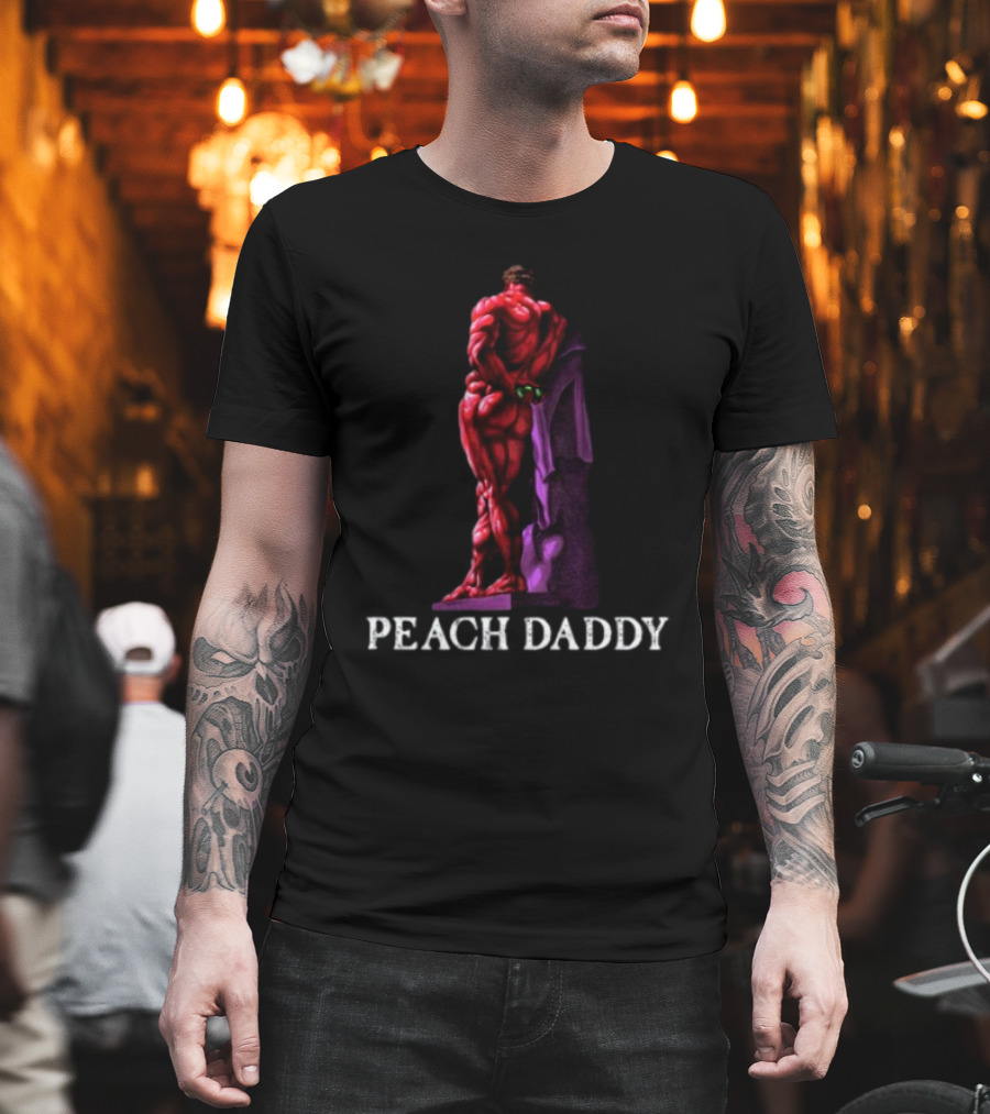 Raskolapparel Peach Daddy Muscle Statue With Purple Accent T-Shirt