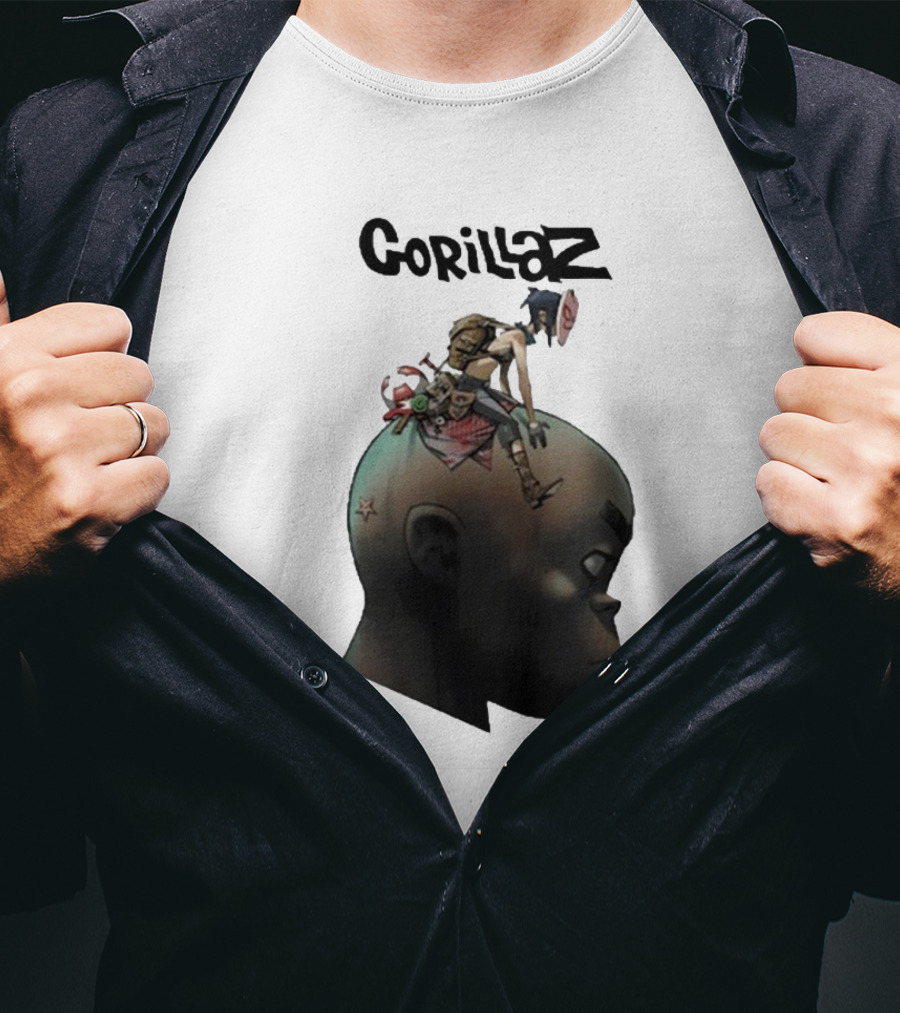 Gorillaz Character Sitting On Head Star Symbol T-Shirt