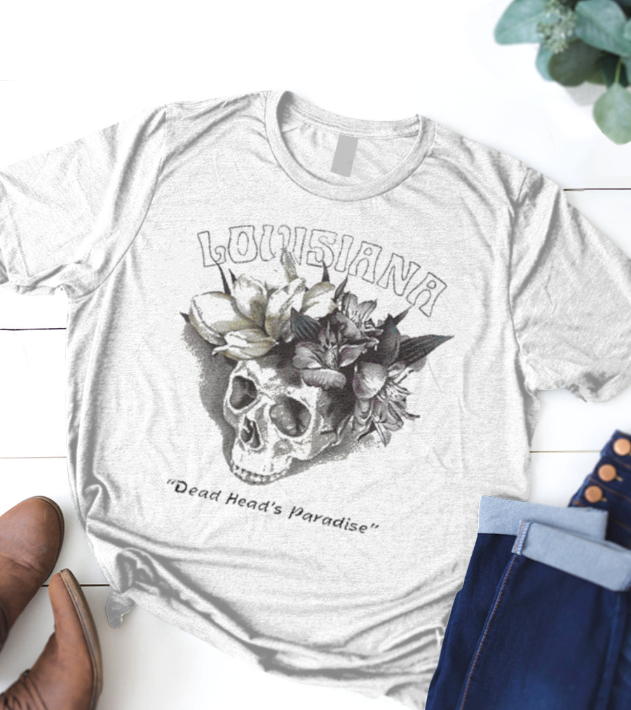 Grateful Dead Skull With Louisiana Dead Head's Paradise Floral Elements T-Shirt