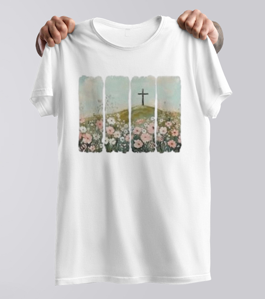 He Is Risen Christian Wildflower Cross Easter Women Girls T-Shirt