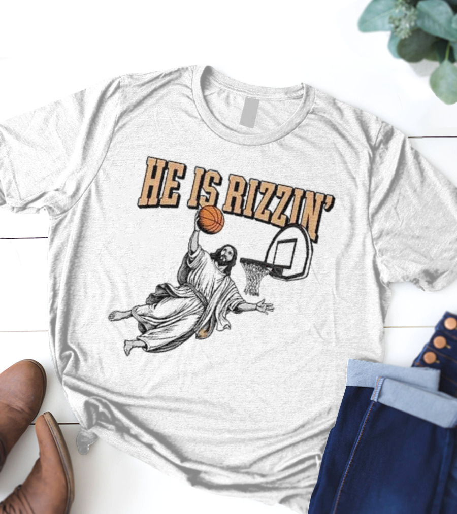 He Is Rizzin Jesus Dunk Basketball Retro Vintage Style T-Shirt