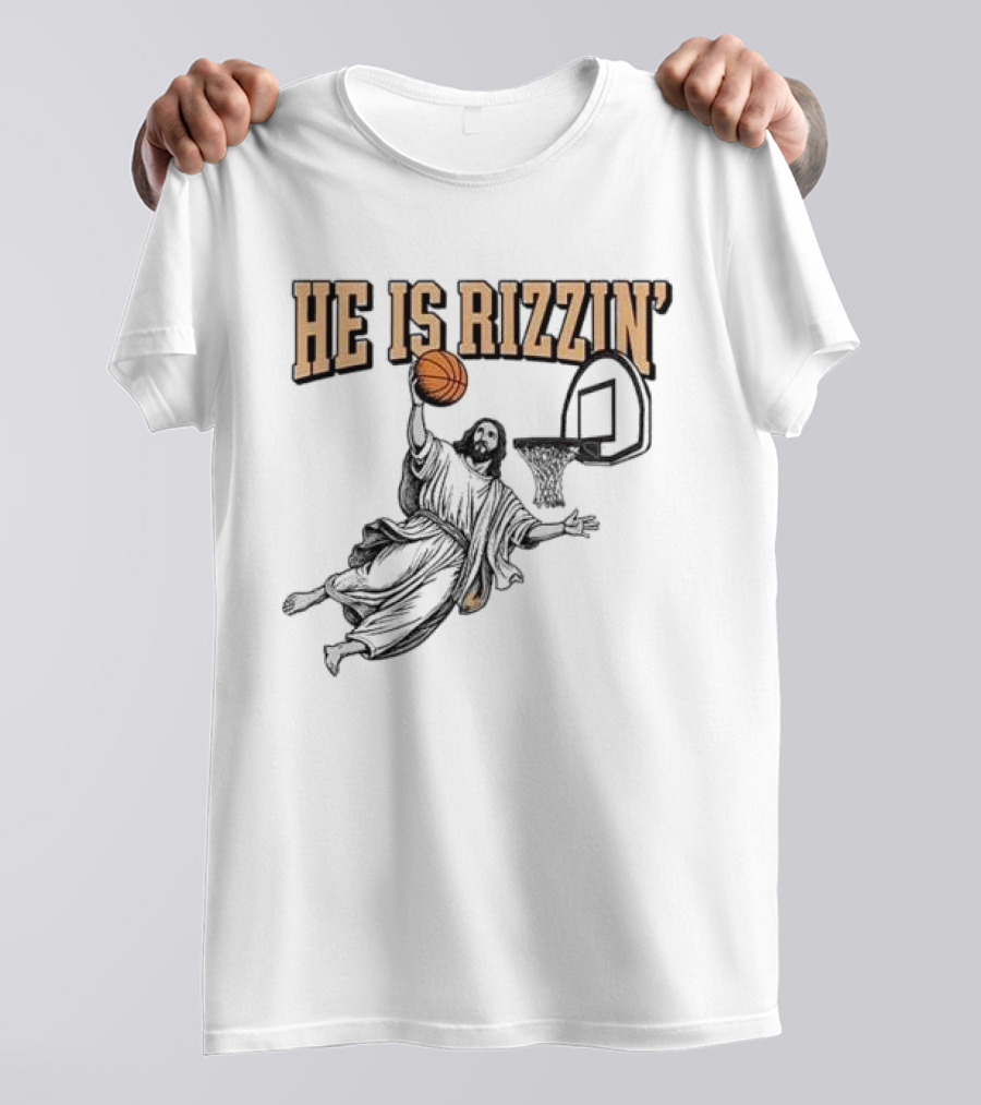 He Is Rizzin Jesus Dunk Basketball Retro Vintage Style T-Shirt