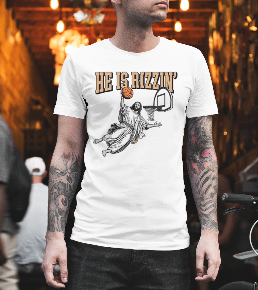 He Is Rizzin Jesus Dunk Basketball Retro Vintage Style T-Shirt