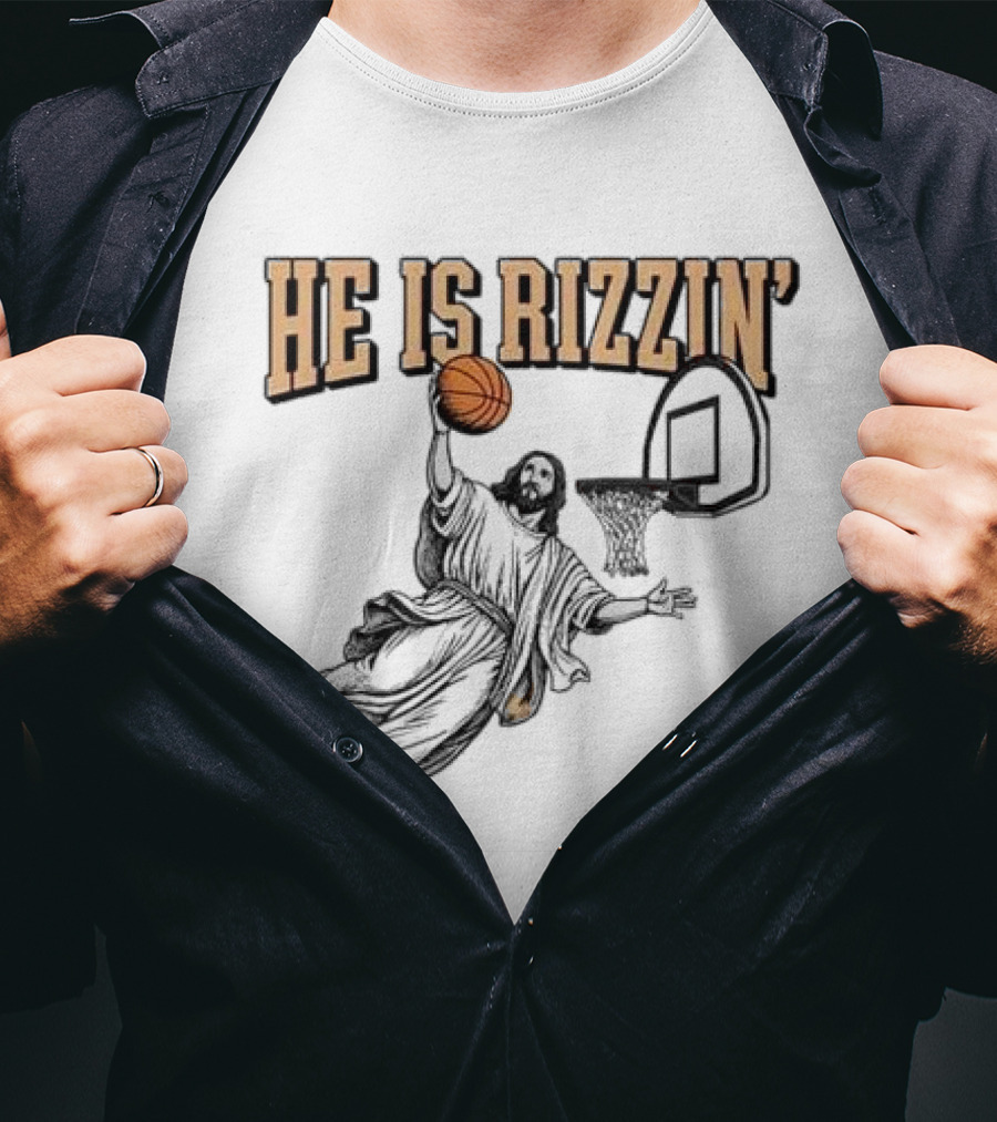 He Is Rizzin Jesus Dunk Basketball Retro Vintage Style T-Shirt