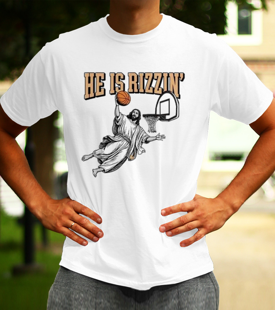 He Is Rizzin Jesus Dunk Basketball Retro Vintage Style T-Shirt