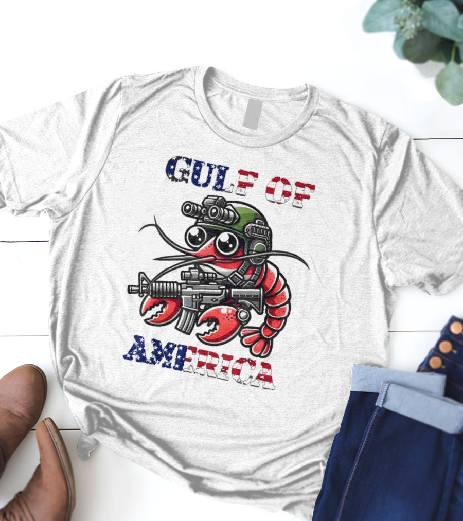 Gulf Of America Tactical Shrimp Patriotic Military Camouflage T-Shirt