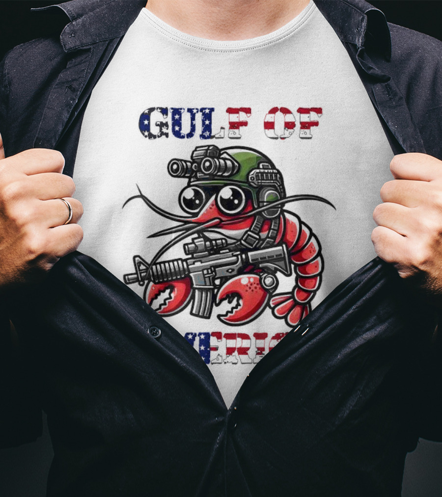 Gulf Of America Tactical Shrimp Patriotic Military Camouflage T-Shirt