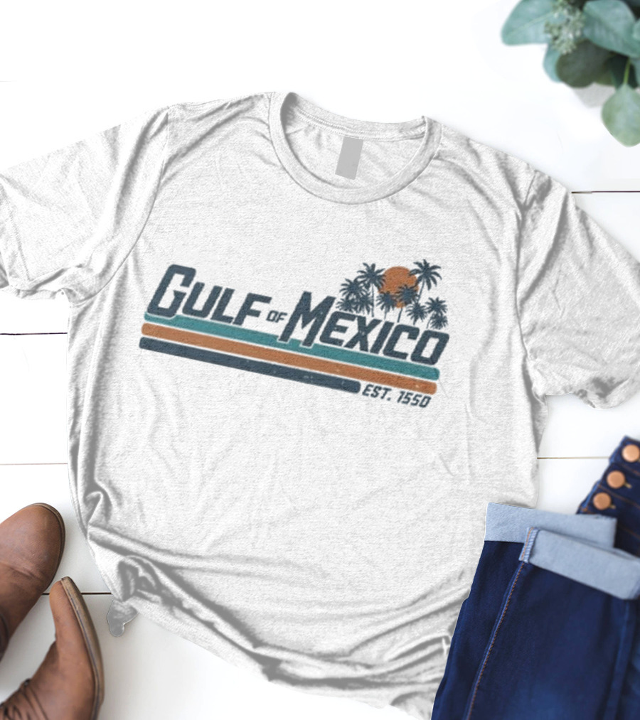 Gulf Of Mexico Est 1550 Palm Trees Retro Sunset Vintage Style T-Shirt