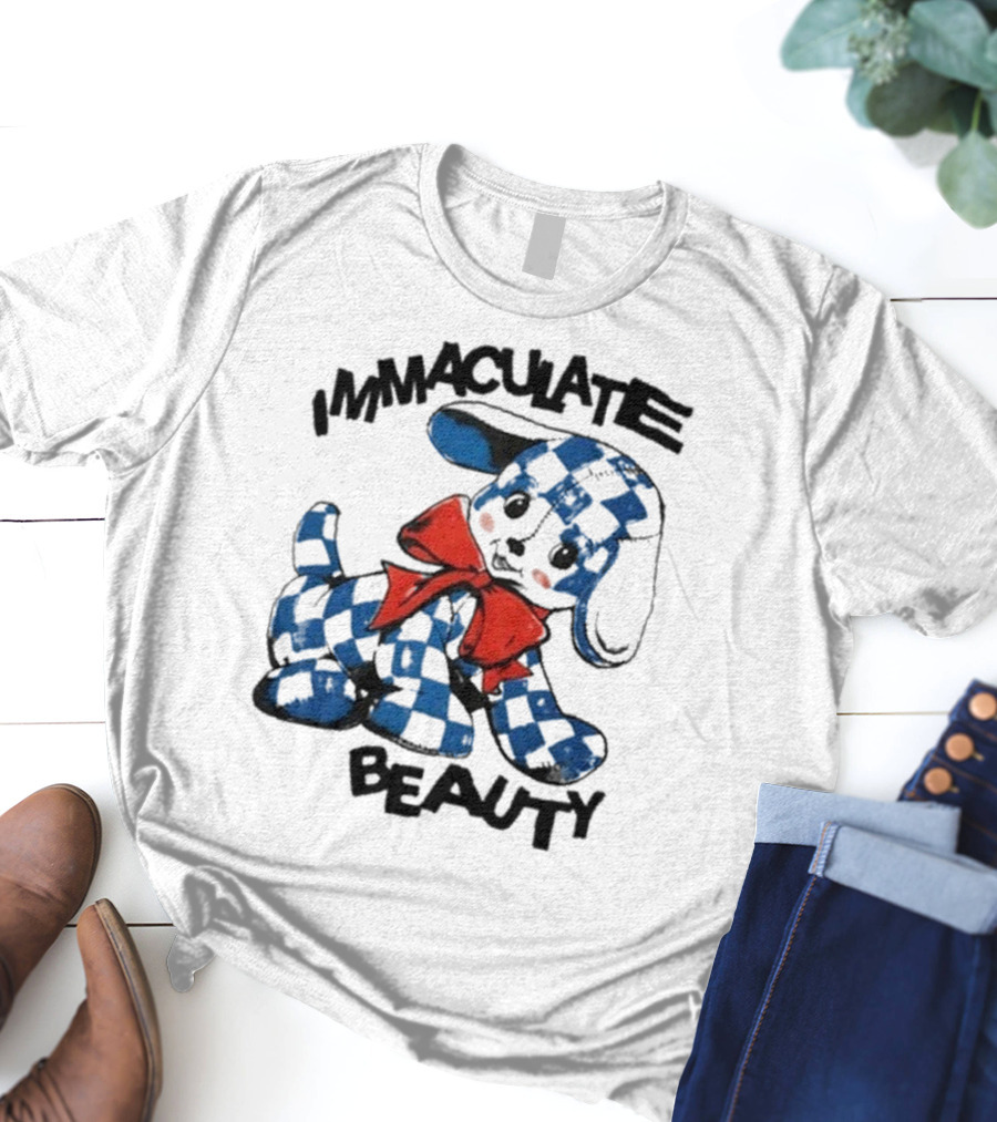 Henry Johnson Immaculate Beauty Blue Checkered Puppy Red Bow T-Shirt