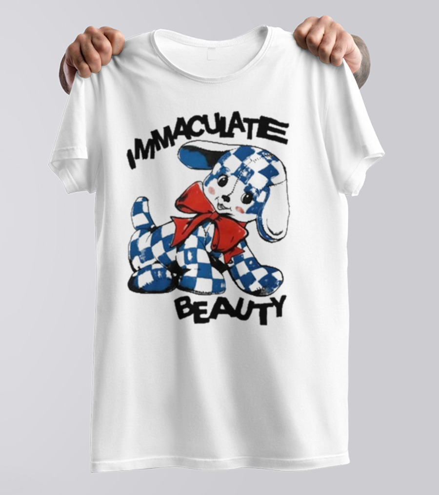 Henry Johnson Immaculate Beauty Blue Checkered Puppy Red Bow T-Shirt
