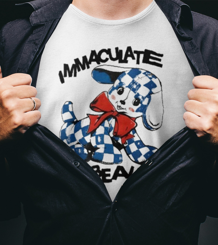 Henry Johnson Immaculate Beauty Blue Checkered Puppy Red Bow T-Shirt
