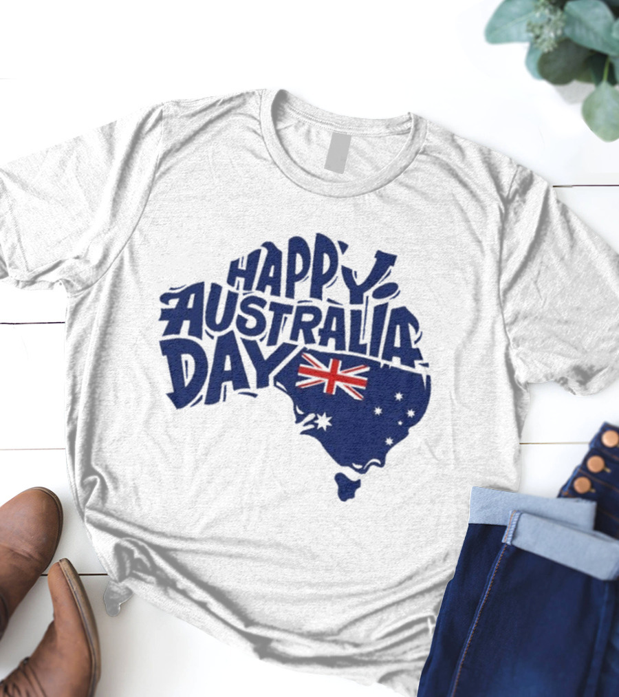 Happy Australia Day Map With Flag Inside Text T-Shirt