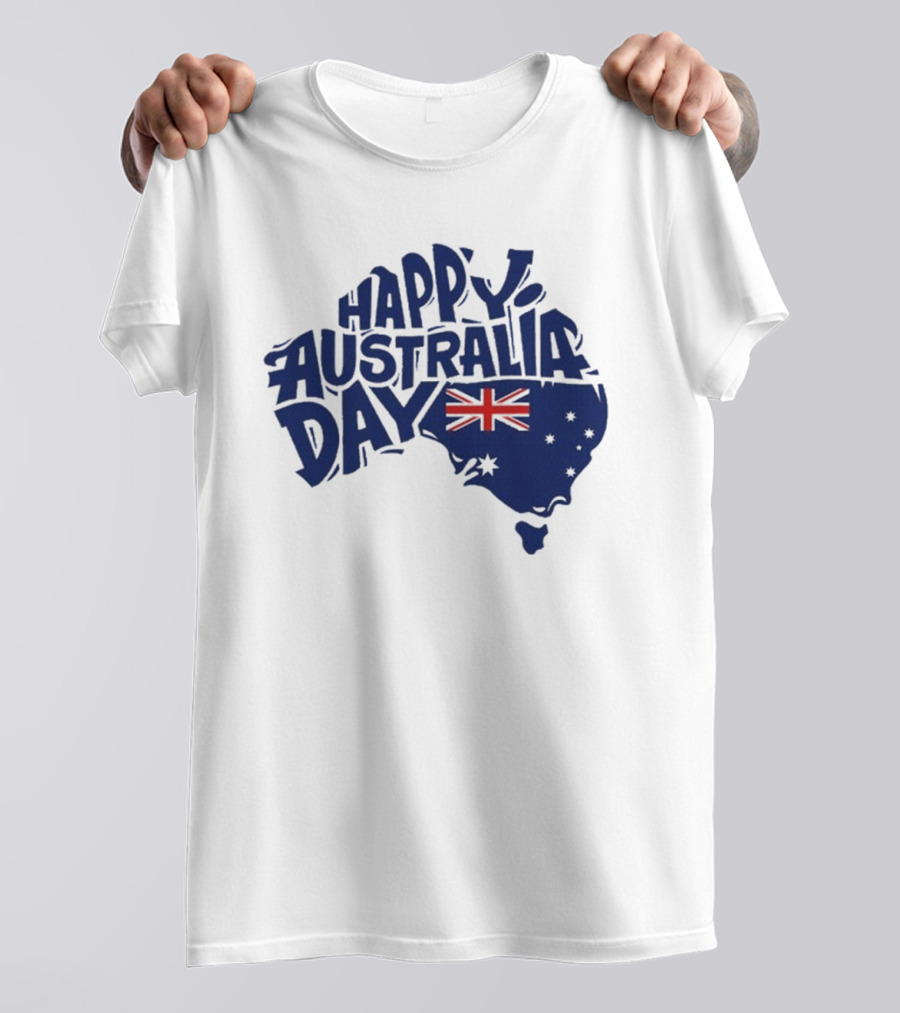 Happy Australia Day Map With Flag Inside Text T-Shirt