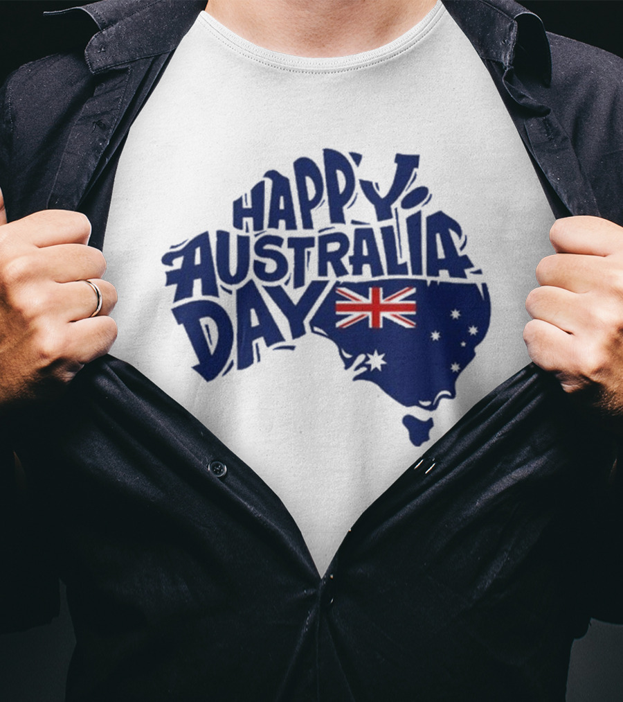 Happy Australia Day Map With Flag Inside Text T-Shirt