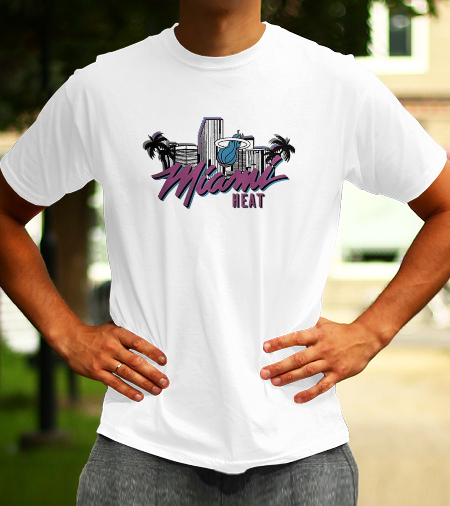 Homage Miami Heat NBA Vice Skyline Retro Style T-Shirt