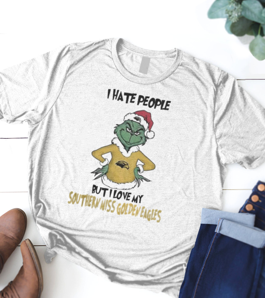 I Hate People But I Love My Southern Miss Golden Eagles Grinch Holiday Style T-Shirt
