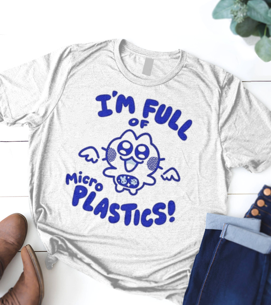 I'm Full Of Microplastics Funny Cartoon Character With Blue Outline T-Shirt