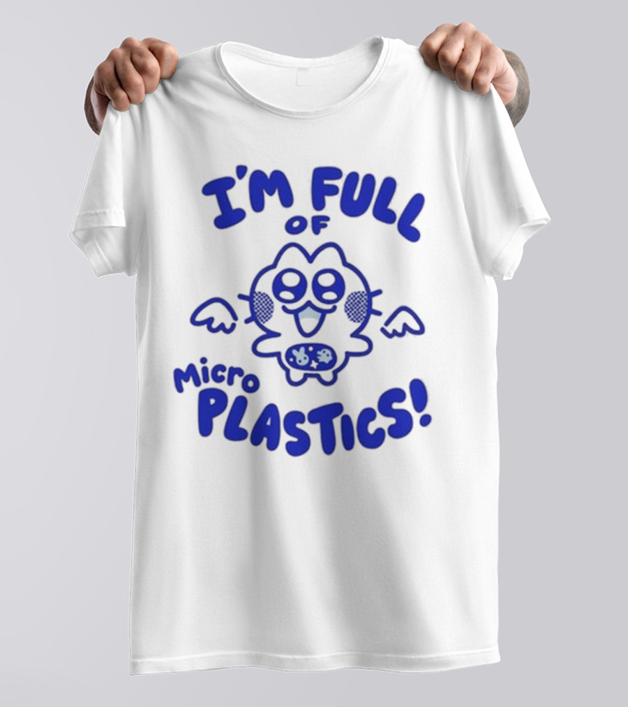 I'm Full Of Microplastics Funny Cartoon Character With Blue Outline T-Shirt