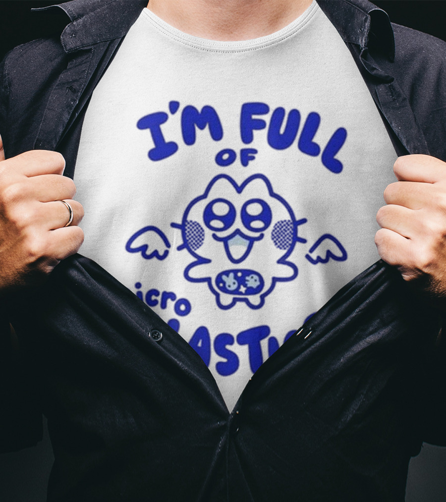 I'm Full Of Microplastics Funny Cartoon Character With Blue Outline T-Shirt