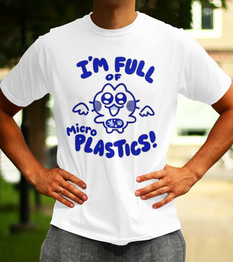 I'm Full Of Microplastics Funny Cartoon Character With Blue Outline T-Shirt