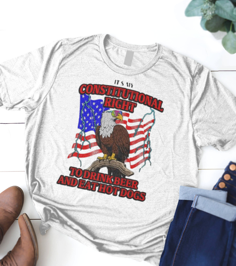 Constitutional Right Bald Eagle American Flag Drink Beer Eat Hot Dogs T-Shirt
