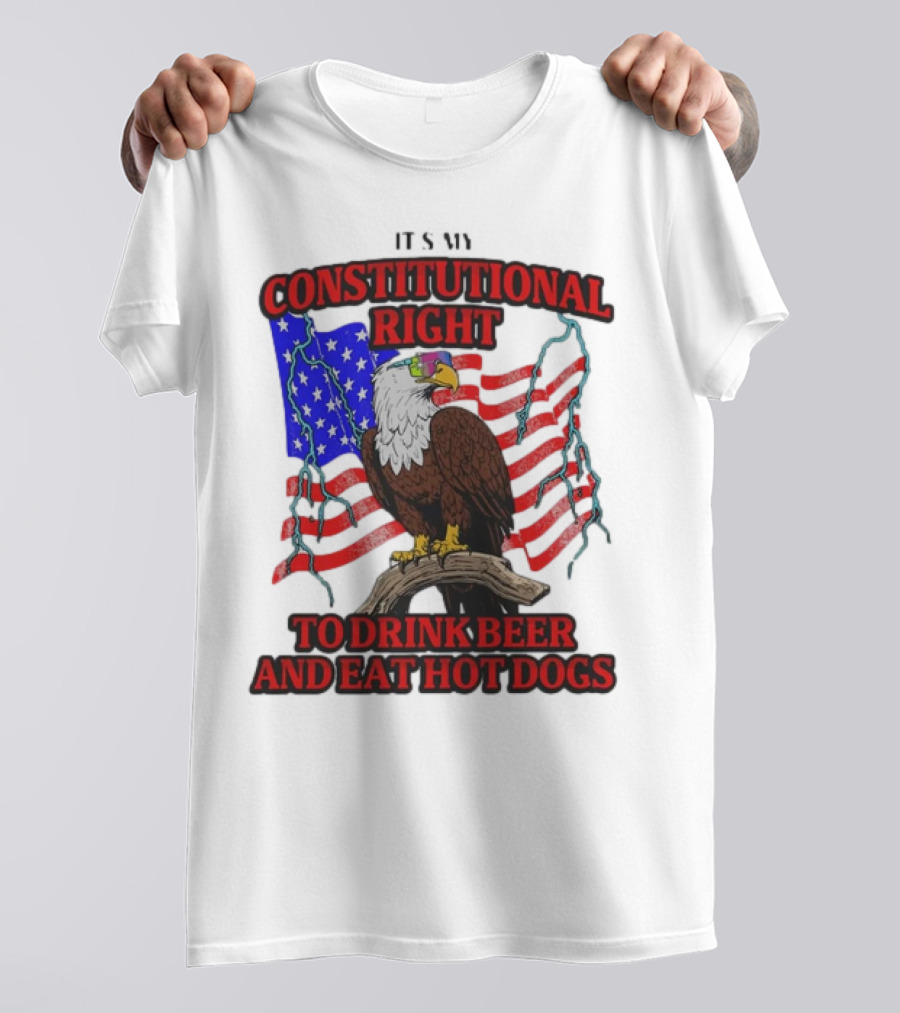 Constitutional Right Bald Eagle American Flag Drink Beer Eat Hot Dogs T-Shirt