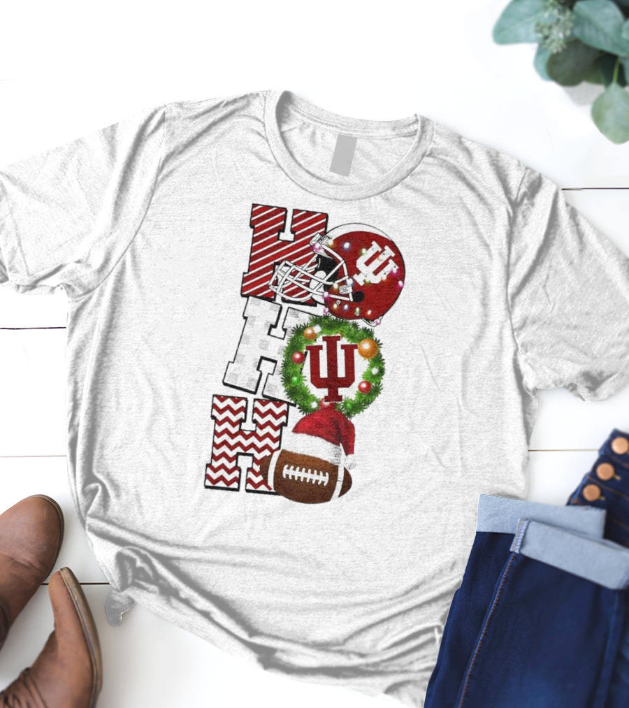 Indiana Hoosiers Football Christmas Game Day Ho Ho Ho Holiday Cheer T-Shirt